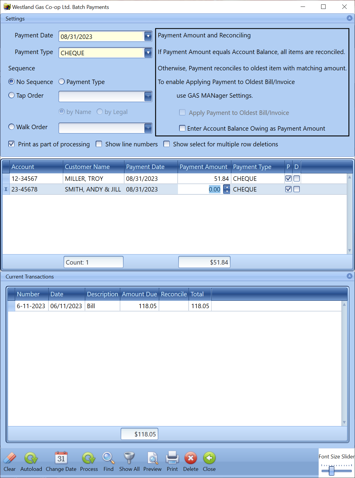 Batch Payment window